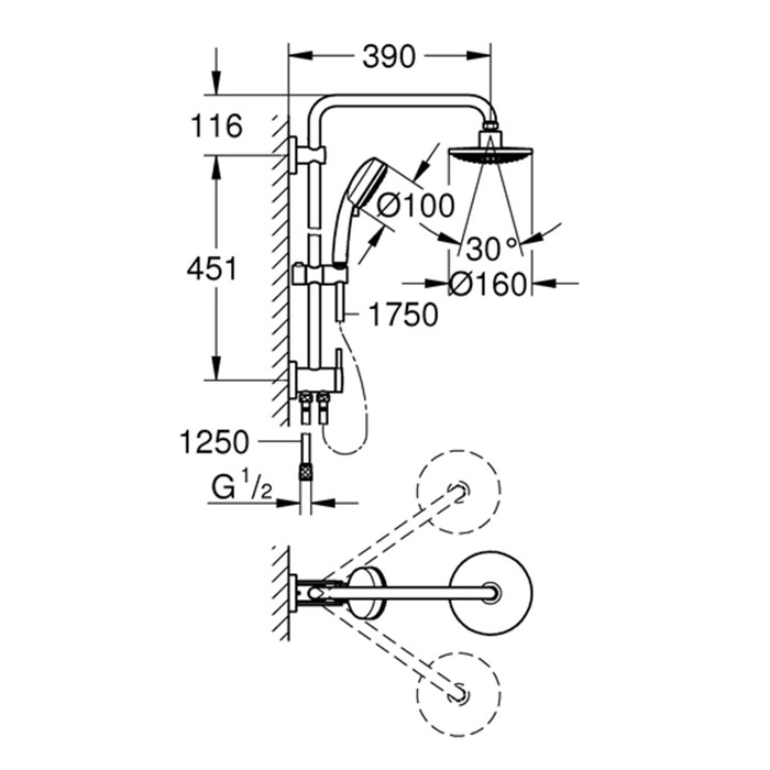Стойка душевая Grohe New Tempesta Cosmopolitan 26225000 с переключателем