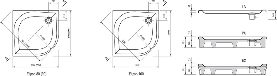 Поддон душевой Ravak Elipso-90 PAN полукруглый 900x900х175 мм