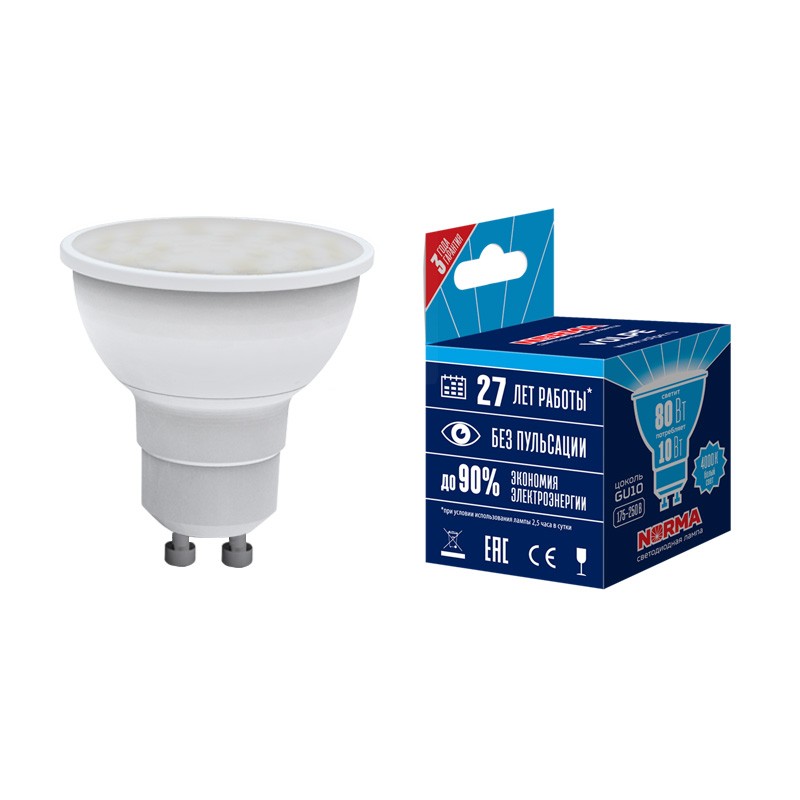Лампа светодиодная Volpe Norma LED-JCDR-10W/NW/GU10/NR 4000K