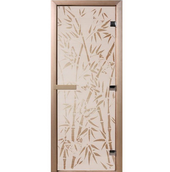 Дверь для сауны стеклянная Doorwood DW00060 Бамбук и бабочки сатин 800х2000 мм 