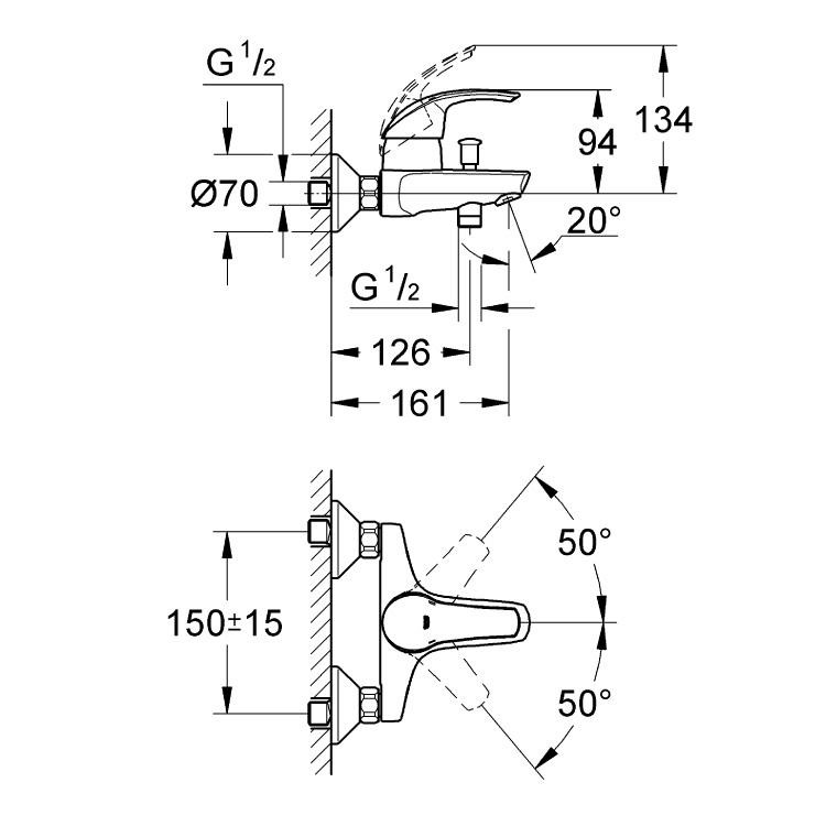 Смеситель для ванны Grohe Eurosmart 33300001