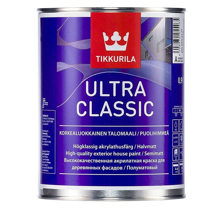 Краска фасадная Tikkurila Ultra Classic полуматовая база А 0,9 л