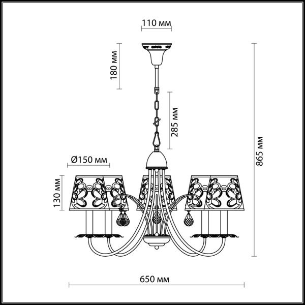 Люстра подвесная Odeon Light Vetera 2919/5 темный хром E14 5х40W 220V