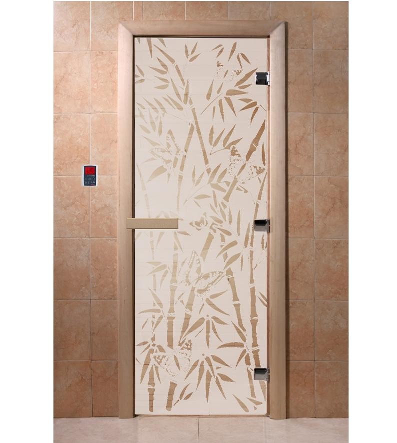 Дверь для сауны стеклянная Doorwood DW00059 Бамбук и бабочки сатин 700х1900 мм  