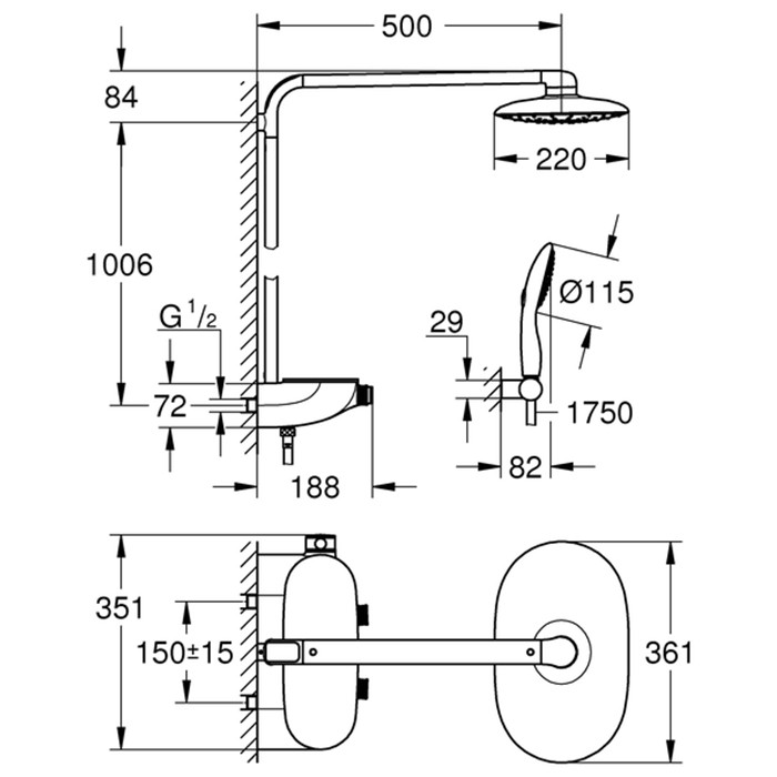 Стойка душевая Grohe Rainshower SmartControl Mono 26361000 с термостатом
