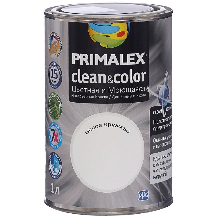 Краска интерьерная Primalex Clean&Color Белое кружево 1 л