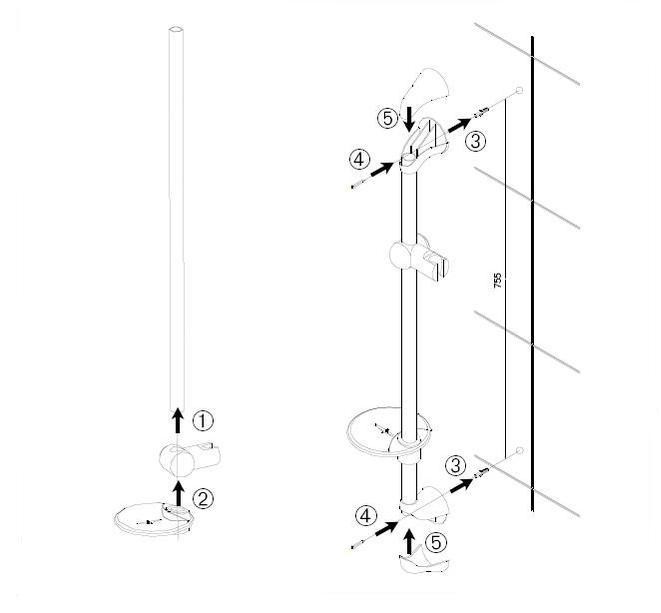 Душевая штанга Jacob Delafon Basic-2 E5227-CP 75 см