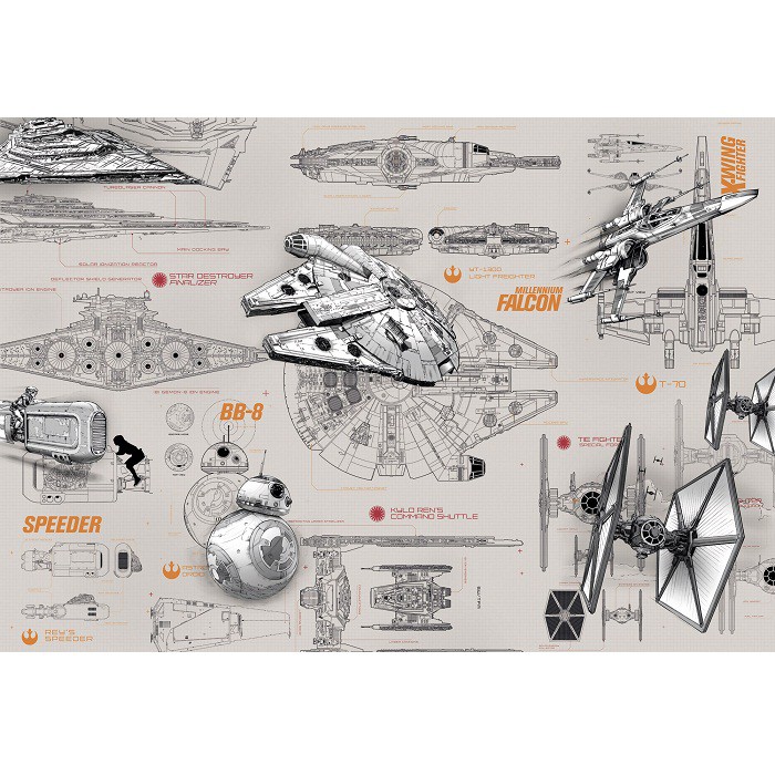 Фотообои бумажные Komar Star Wars Blueprints 8-493 3,68х2,54 м