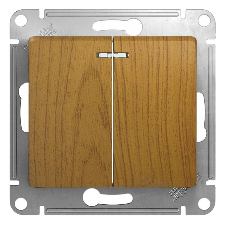 Механизм выключателя Schneider Electric Glossa GSL000553 двухклавишный с индикатором дуб