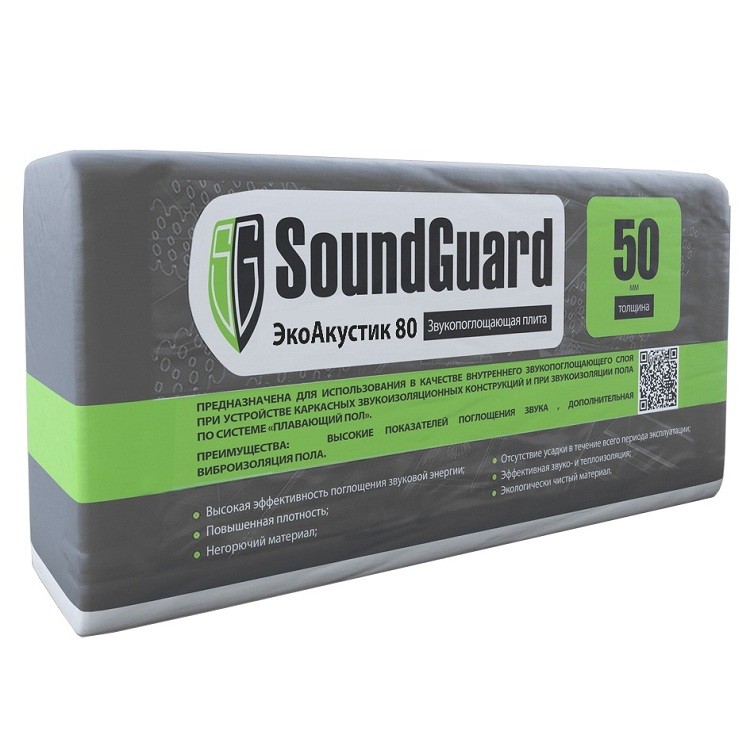 Плита звукопоглощающая SoundGuard ЭкоАкустик 80 1250х600х50 мм 4 плиты в упаковке