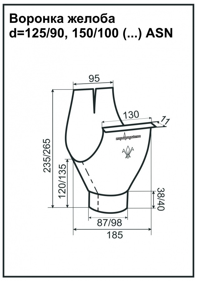 Воронка желоба Aquasystem 125/90 RR 23 темно-серая 
