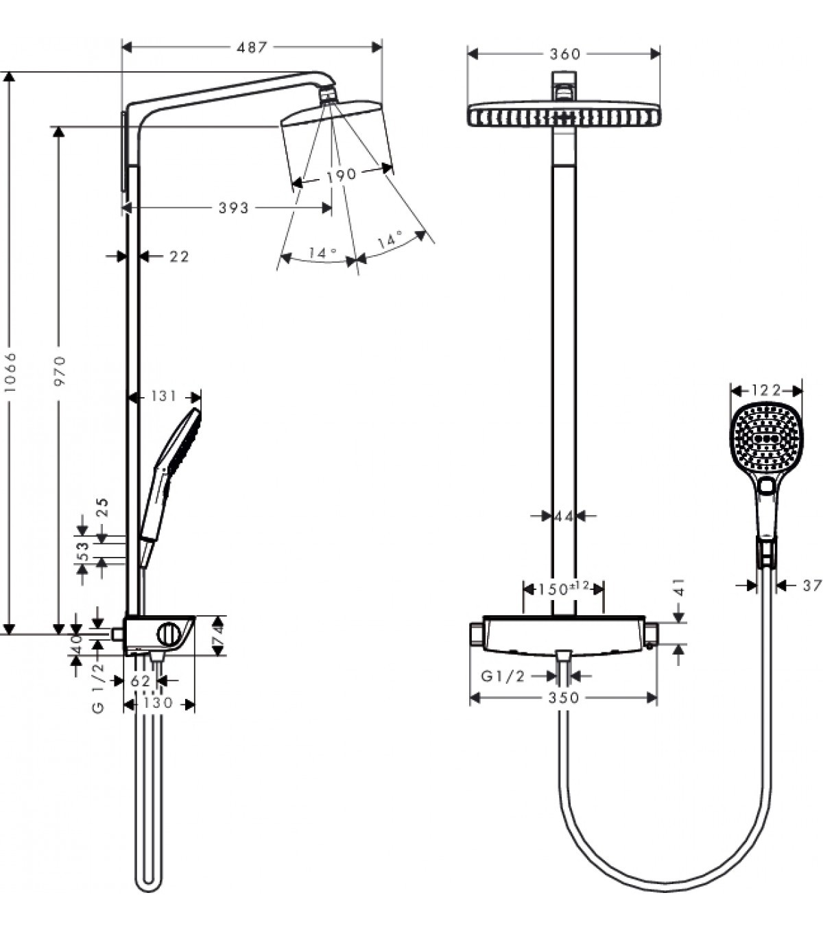 Термостат для ванны Hansgrohe Raindance Select E 360 Showerpipe 27113000