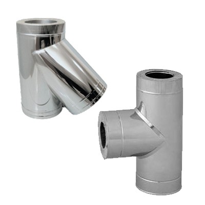 Сэндвич тройник для дымохода нержавеющая сталь Eco Flue двухконтурный 1 мм D230х150 мм угол 90 градусов