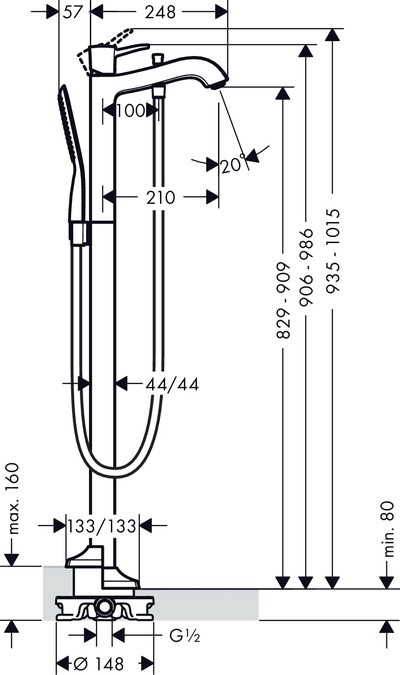 Смеситель для ванны Hansgrohe Metropol 31445090 напольный