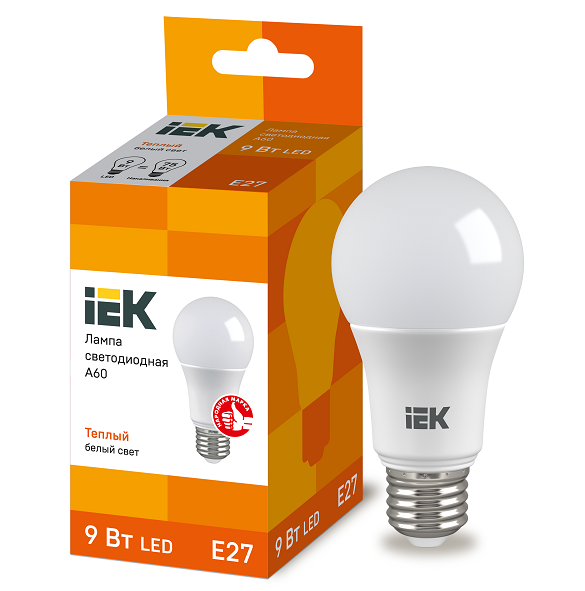 Лампа светодиодная IEK Eco A60 9W Е27 3000К 