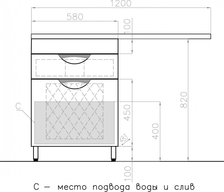 Тумба с раковиной Style Line Жасмин 60 Космос/Даллас 120 Люкс Plus L с одним ящиком и бельевой корзиной