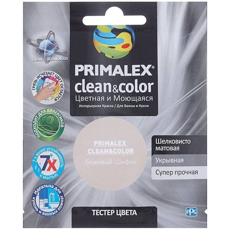 Краска интерьерная Primalex Clean&Color Бежевый шифон 40 мл