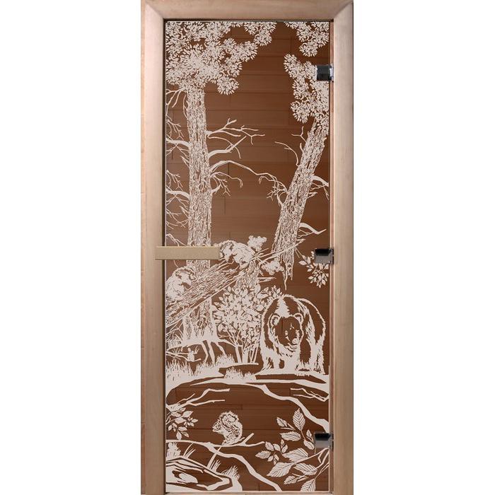 Дверь для сауны стеклянная Doorwood DW00932 Мишки в лесу бронза 700х1900 мм