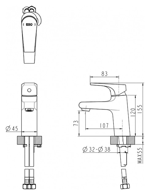 Смеситель для раковины Bravat Vega F1119177CP