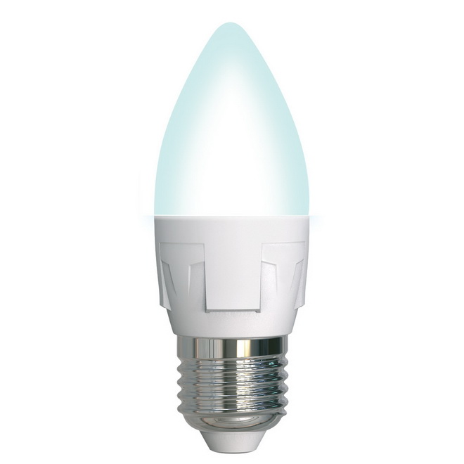 Лампа светодиодная Uniel Яркая LED-C37 7W/4000K/E27/FR/DIM PLP01WH диммируемая матовая 4000K