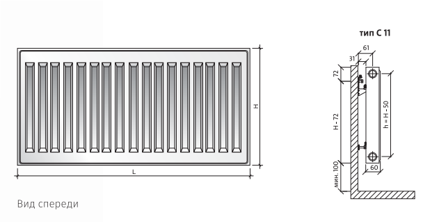 Радиатор панельный Royal Thermo Compact C11 1400х500х60 мм