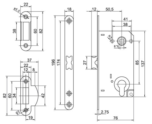 Корпус защелки Palladium 385 AB под цилиндр античная бронза