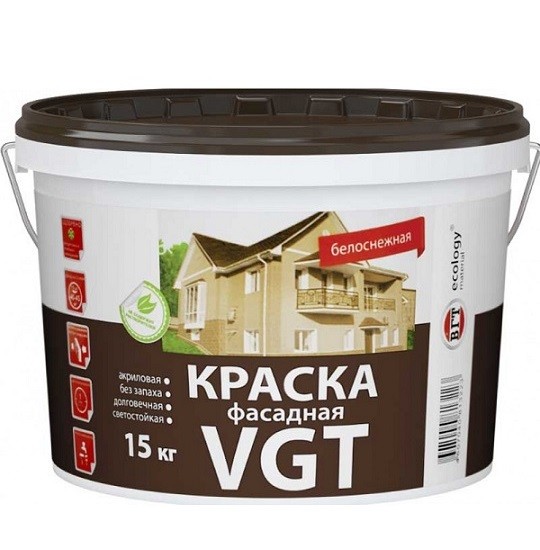 Краска фасадная VGT ВД-АК-1180 белоснежная 15 кг