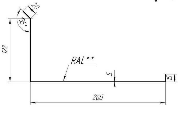 Планка примыкания нижняя Grand Line Drap-foil Ral 7024 260х122 мм резка