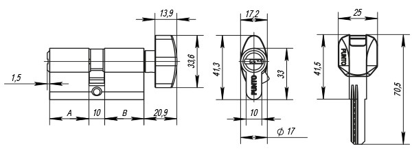 Цилиндровый механизм с вертушкой Punto Z402/90 мм 35+10+45 CP хром 5 кл.