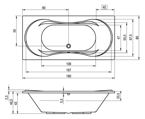 Ванна акриловая Riho Supreme 180x80 см