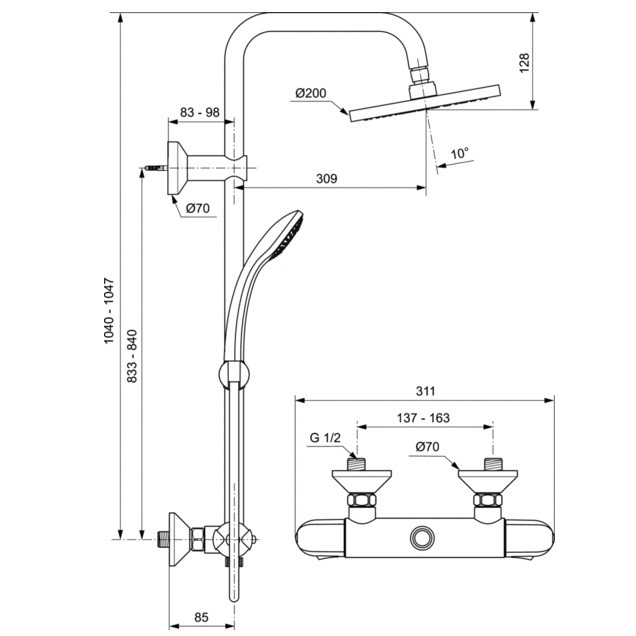 Стойка душевая Ideal Standard Idealrain Eco TH A6421AA