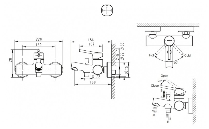 Смеситель для ванны Bravat Palace F6172217CP-01-RUS