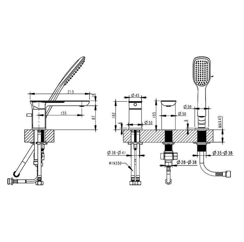 Смеситель для ванны Bravat Gina F565104C-2-ENG