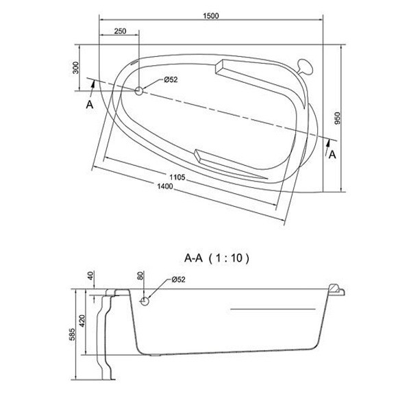Ванна акриловая Cersanit Joanna 150х95 см правая без ножек