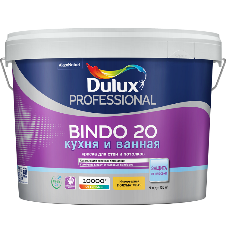 Краска для кухни и ванной Dulux Professional Bindo 20 база BW полуматовая 9 л