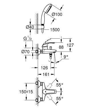 Душевой комплект Grohe Eurosmart 33302002