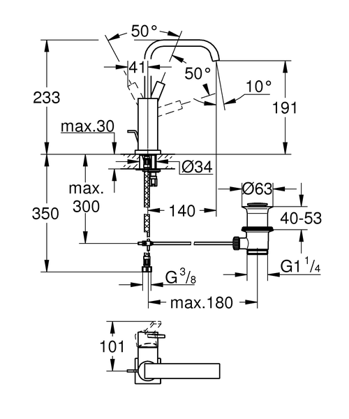 Смеситель для раковины Grohe 32757000 с донным клапаном