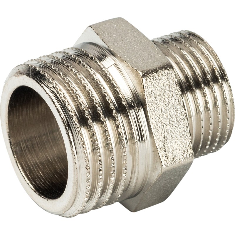 Ниппель переходной Stout SFT-0004-001238 1/2х3/8 дюйма никелированный с наружной резьбой