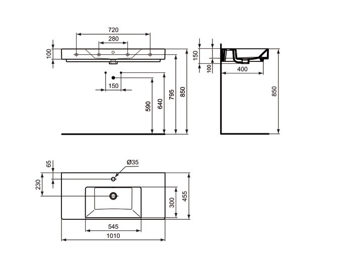 Раковина накладная Ideal Standard Strada K079001 1010x455 мм