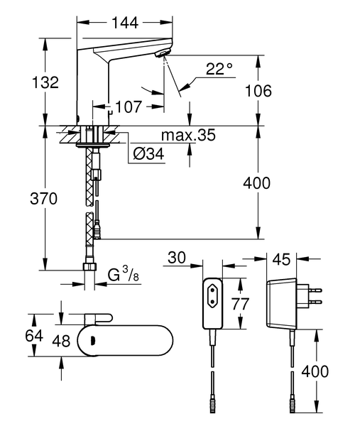 Смеситель для раковины сенсорный Grohe Eurosmart Cosmopolitan E 36325001