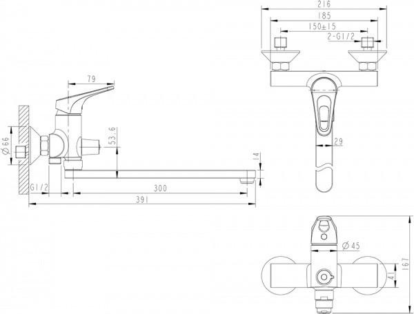 Смеситель для ванны Bravat Drop-D F648162C-LB