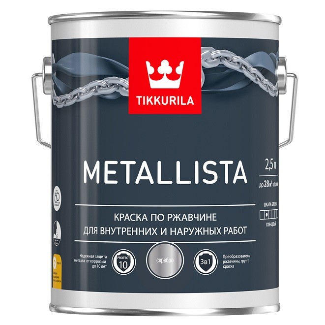 Краска по ржавчине Tikkurila Metallista глянцевая серебряная 2,5 л