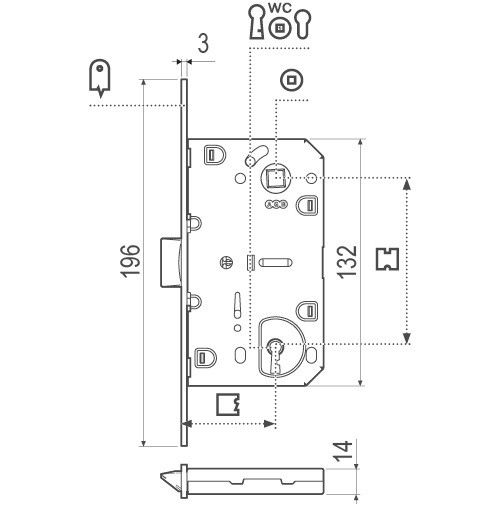 Замок межкомнатный AGB Mediana Evolution B01103 латунь