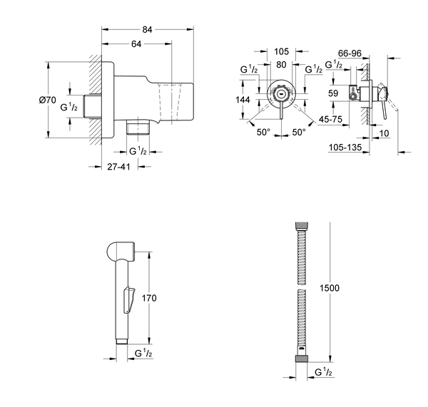 Комплект для гигиенического душа Grohe BauClassic 124434