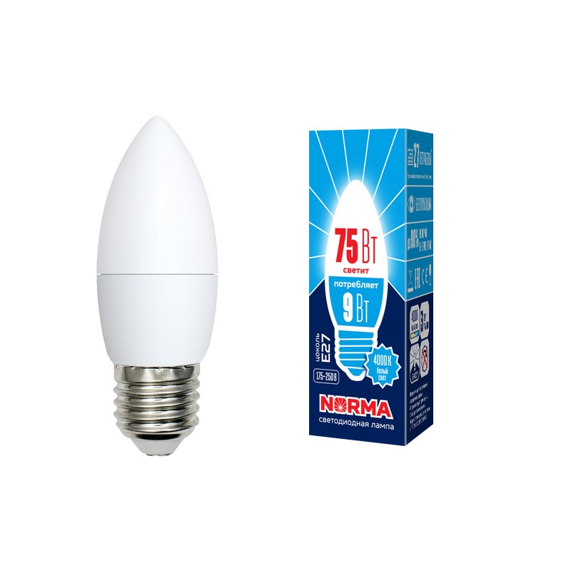 Лампа светодиодная Volpe Norma LED-C37-9W/NW/E27/FR/NR 4000K