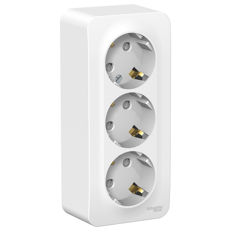 Розетка Schneider Electric Blanca BLNRA011311 трехместная с заземлением и защитными шторками с изолирующей пластиной белая