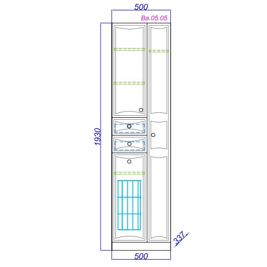Шкаф-пенал Aqwella Барселона с корзиной П5/к 500х1930х330 белый
