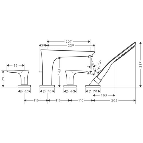 Смеситель на борт ванны Hansgrohe PuraVida 15446400 белый/хром