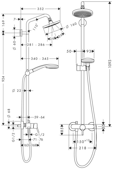 Смеситель для душа Hansgrohe Croma 100 Showerpipe 27154000