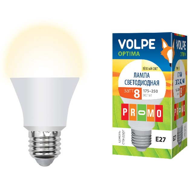 Лампа светодиодная Volpe Optima LED-A60-8W/WW/E27/FR/O